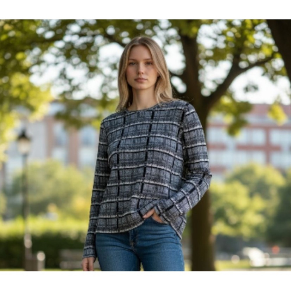 ZARA Black Metal Geometric Plaid Blouse Top size‎ M Work City Business Career